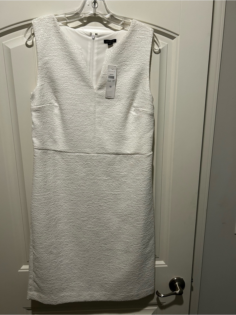 Ann Taylor White Textured V-Neck Midi Sheath Dress